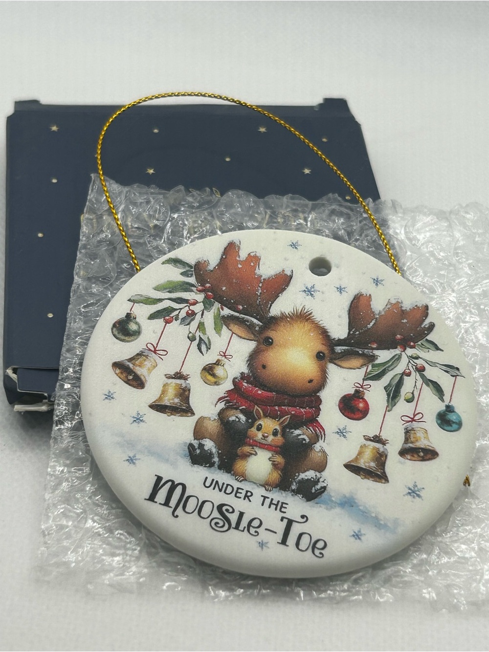 Under the Moose-Toe Ceramic Christmas Ornament 2.8” NEW